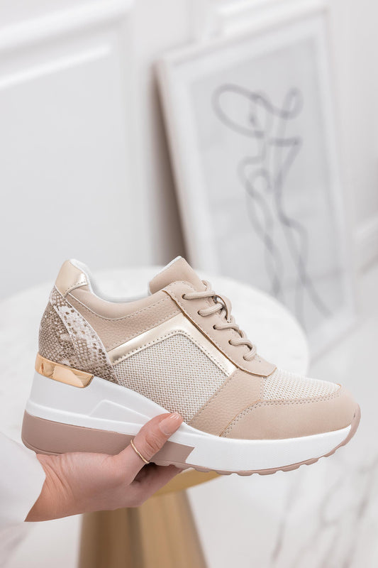 POLO - Zapatillas beige con cuña interna y detalles efecto pitón