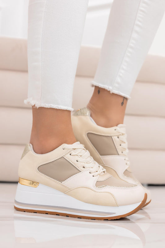 SENDY - Zapatillas con paneles en contrasto beige y purpurina