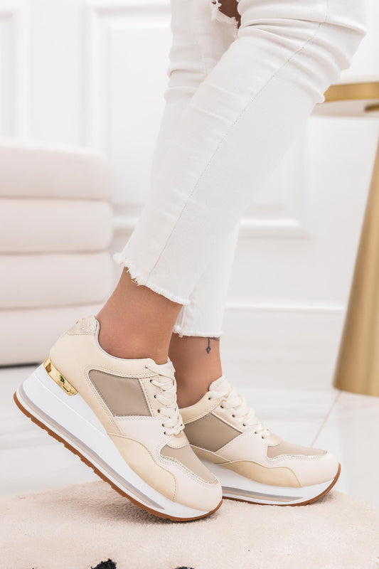 SENDY - Zapatillas con paneles en contrasto beige y purpurina