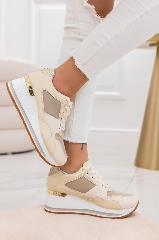 SENDY - Zapatillas con paneles en contrasto beige y purpurina