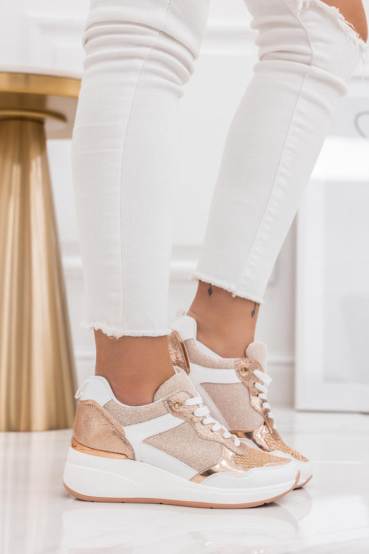 CORINE - Zapatillas blancas con detalles en oro rosa