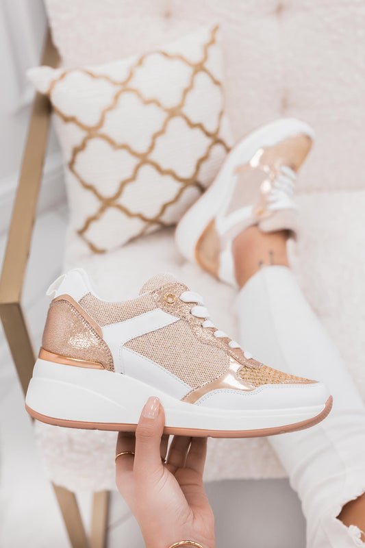 CORINE - Zapatillas blancas con detalles en oro rosa