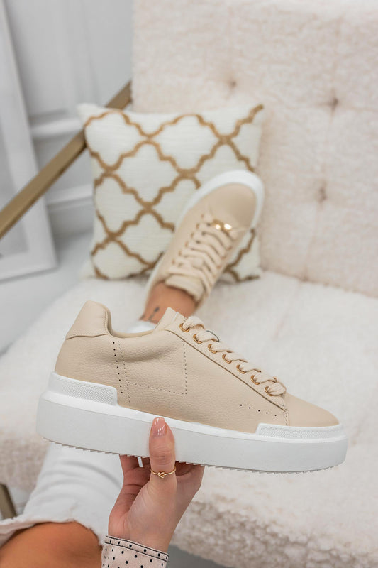 NADIA - Zapatillas Alexoo beige de piel sintética con detalles en oro