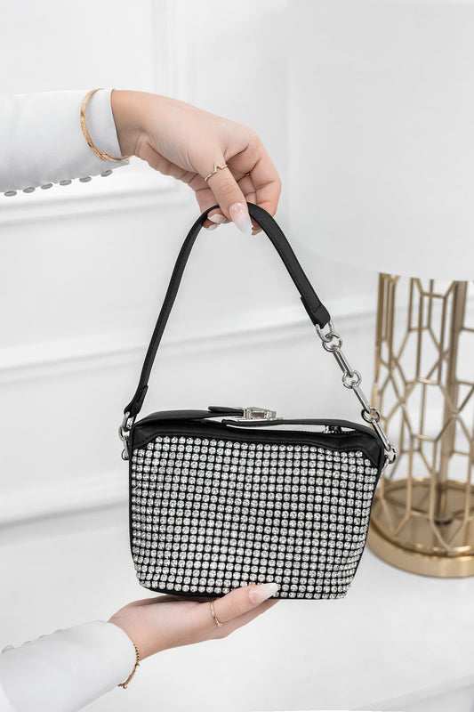 Bolso de mano negro con pedrería B209