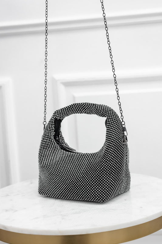 Bolso de mano negro con pedrería B208