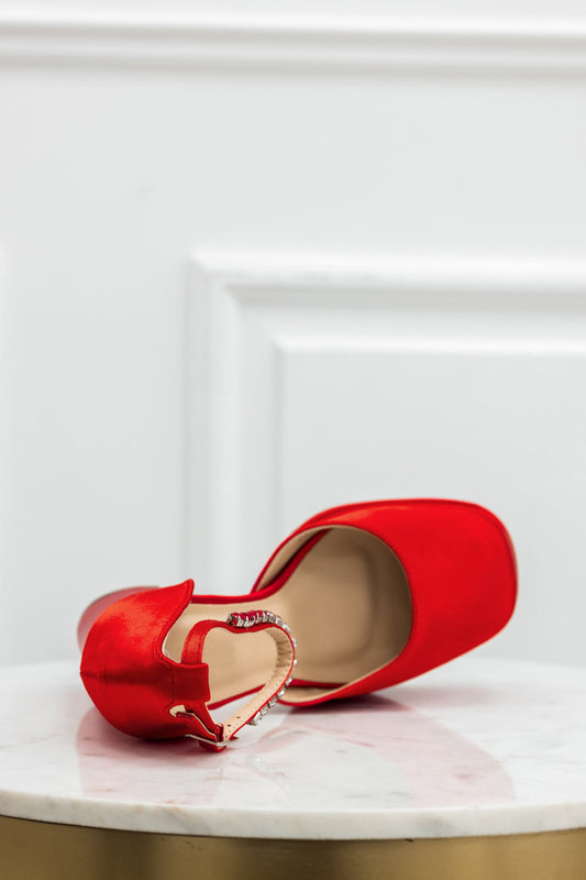 MANILA - Zapatos de salón rojos con tacón alto plataforma y correa en pedrería