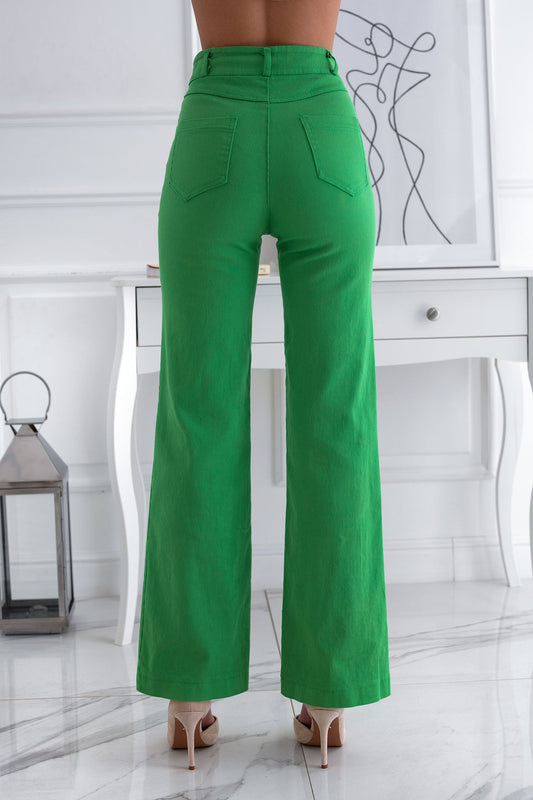 Pantalones de campana verdes de algodón