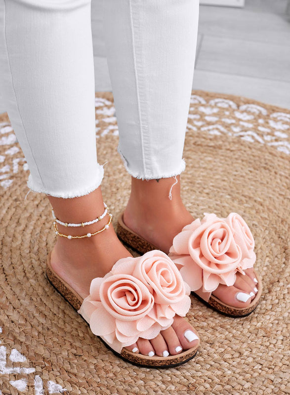 SUMMER - Light pink slide sandals with applied flowers