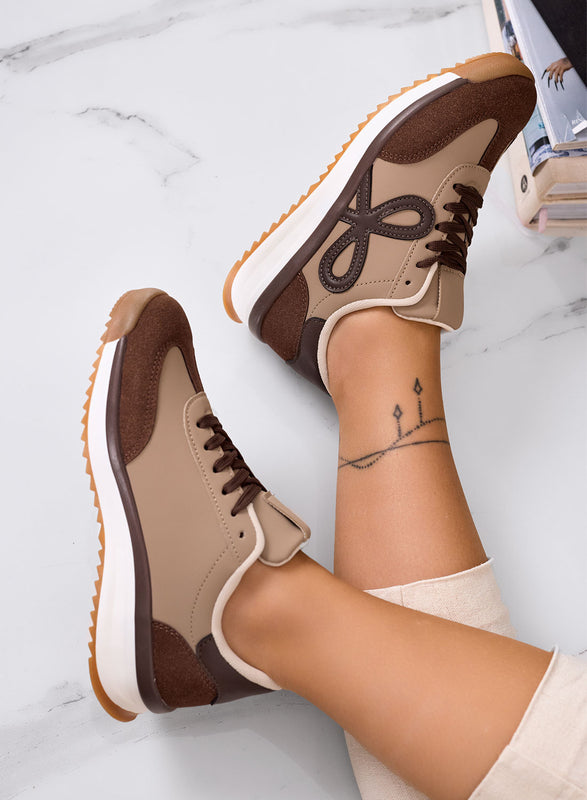 DIAZ - Sneakers marroni con fiocco e suola bicolore