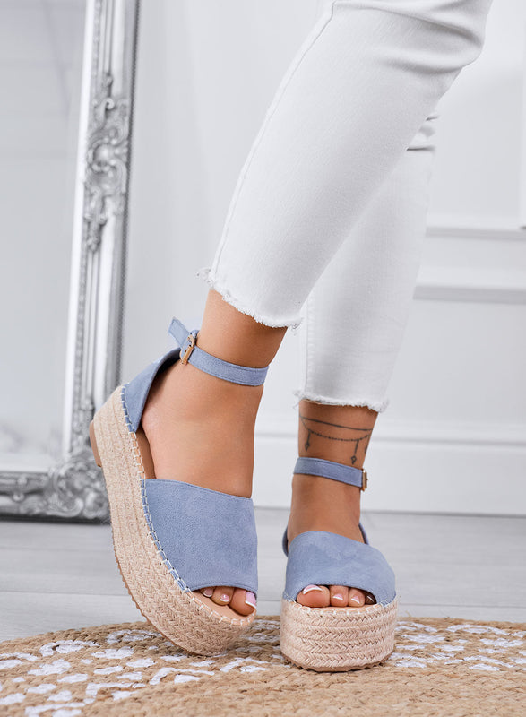 LICIA - Espadrilles azules platform con cinturón en el tobillo