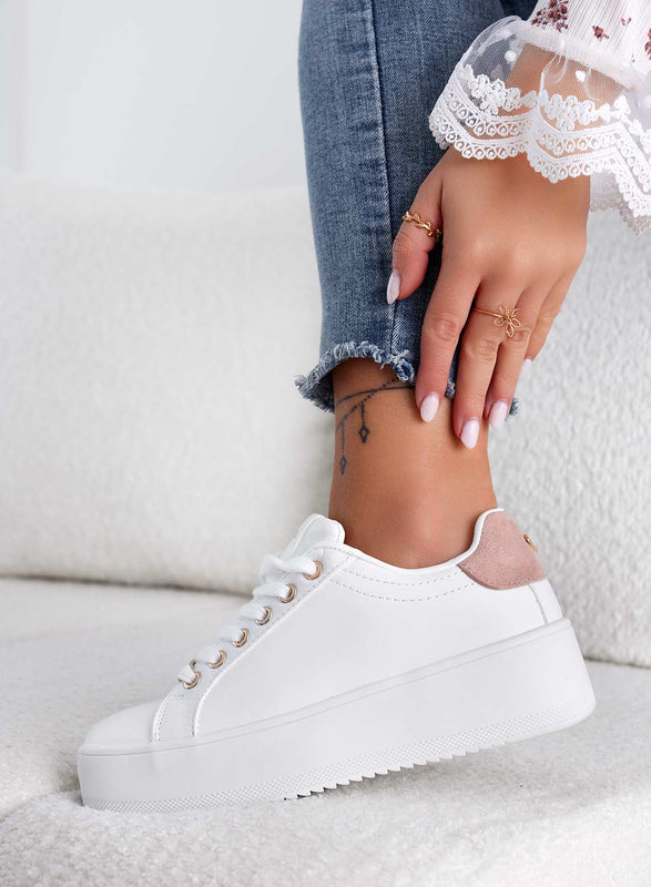 CARRY - Zapatillas blancas con detalles dorados y talón rosa