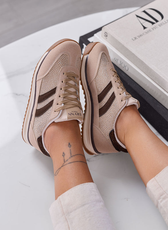 BRITNEY - Sneakers Donna beige e marroni con Strass