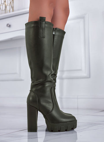 ELOISE - Green faux leather boots with high heel