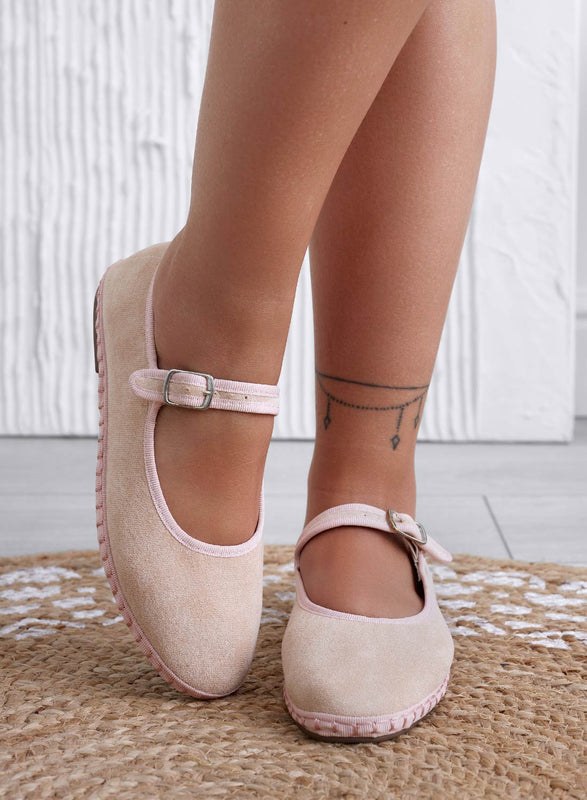 JENNIFER - Ballerines frioulanes beiges en daim avec boucle