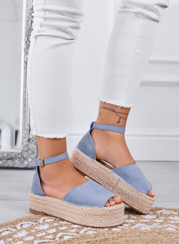 LICIA - Espadrilles azules platform con cinturón en el tobillo
