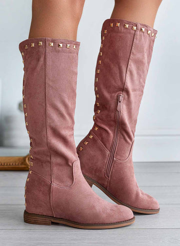 Alexoo pink suede boots with internal wedge and studs