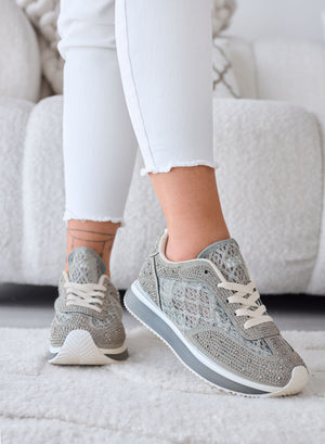 LORENA - Zapatillas verdes con encaje y strass brillantes