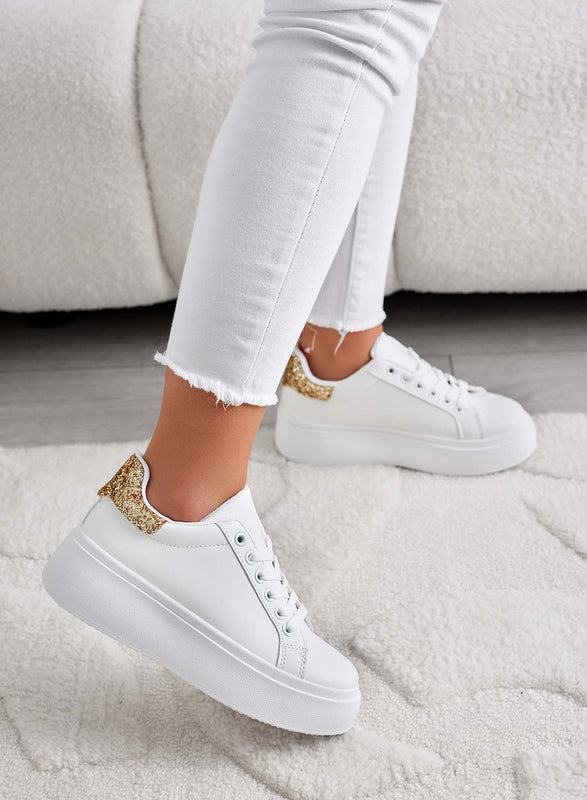 MALVIN - White sneakers with gold glitter heel