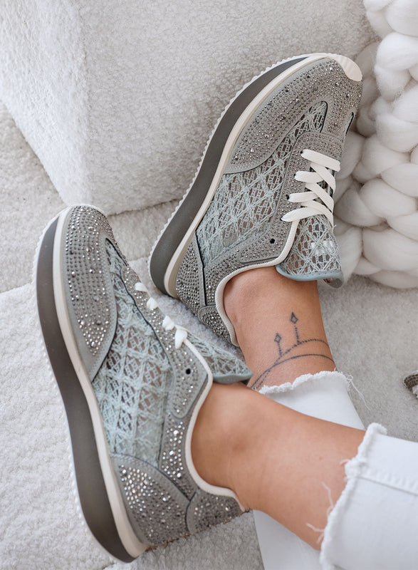 LORENA - Zapatillas verdes con encaje y strass brillantes