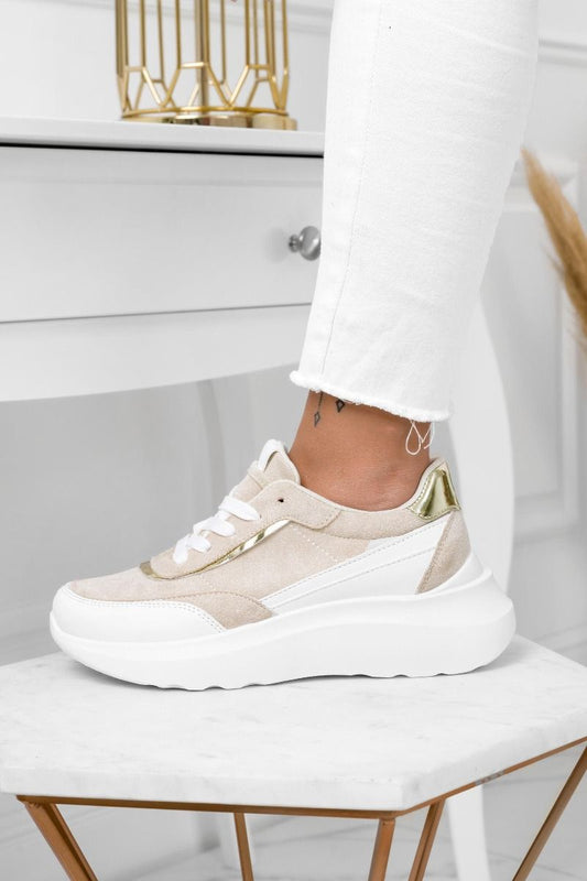 DONATA - Zapatillas blancas con paneles beige a contraste