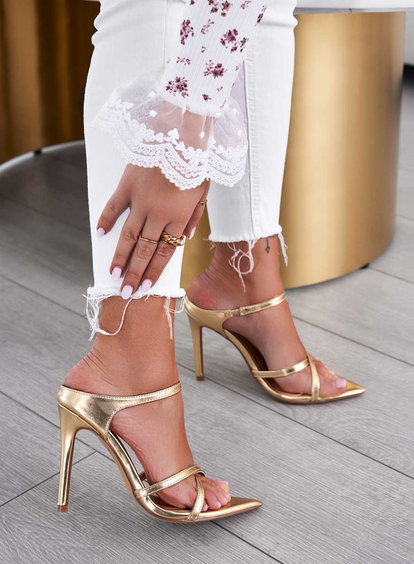 NATALY - Gold mule sandals with high stiletto heel
