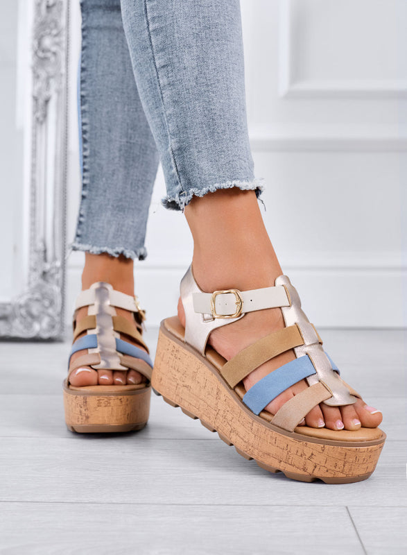 MATILDE - Sandalias multicolor con cuña platform efecto corcho