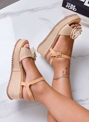 AMELIA - Sandali beige Platform con Fiore Crochet Bicolore