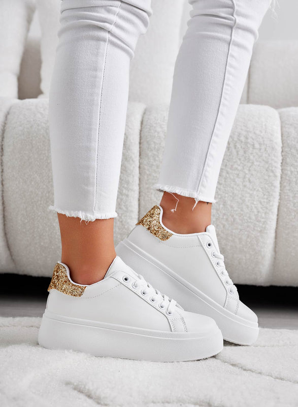 MALVIN - White sneakers with gold glitter heel