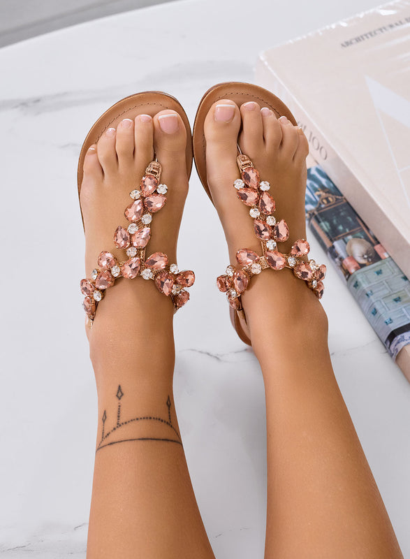 DIVINA - Sandalias de dedo Alexoo con pedrería en oro rosa