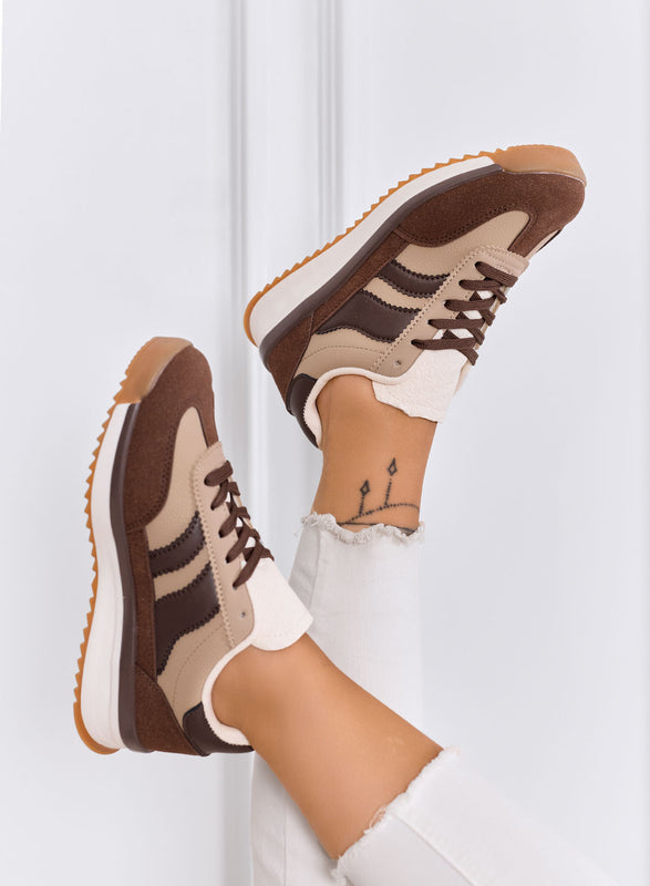 BIELLA - Brown fabric sneakers with mud-colored details and rubber sole