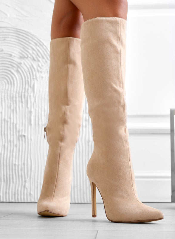 LOLA - Botas Alexoo beige con tacón de aguja alto