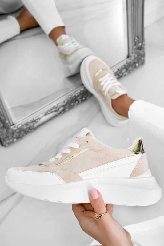 DONATA - Zapatillas blancas con paneles beige a contraste