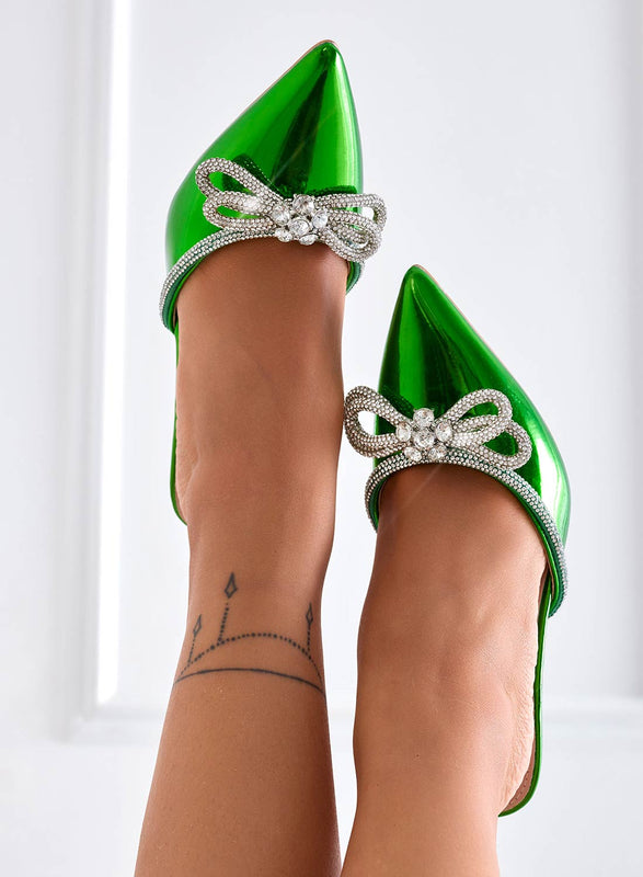 IVANA - Zapatos de tacón verdes Alexoo con lazo de pedrería