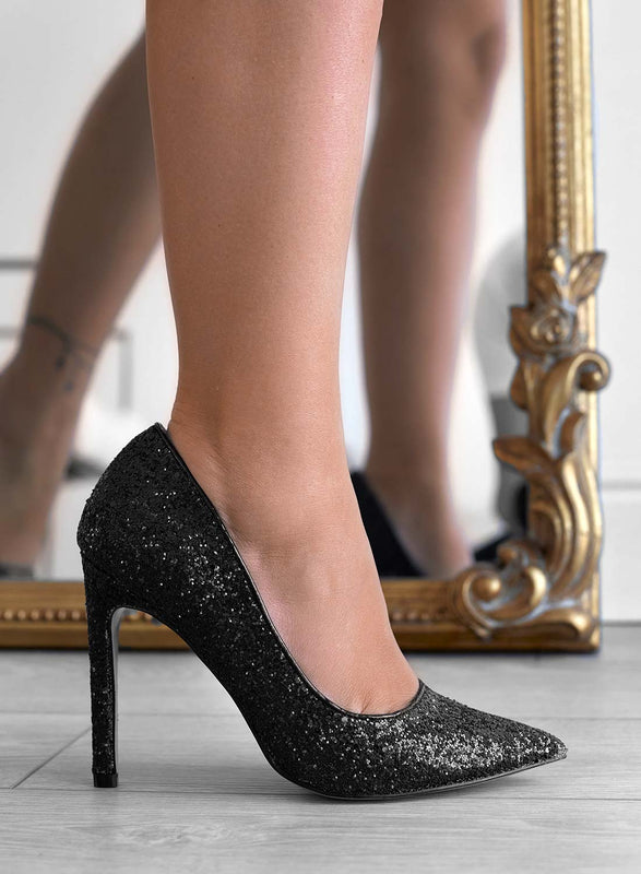 BERTA - Zapatos alexoo negros con purpurina y tacon stiletto