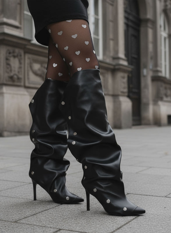 BENNY - Stivali alti neri con arricciatura e tacco a spillo