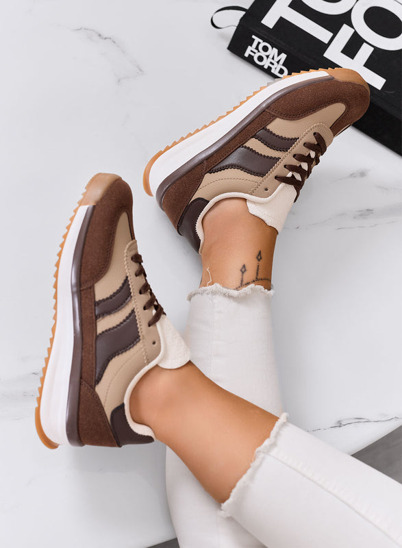 BIELLA - Brown fabric sneakers with mud-colored details and rubber sole