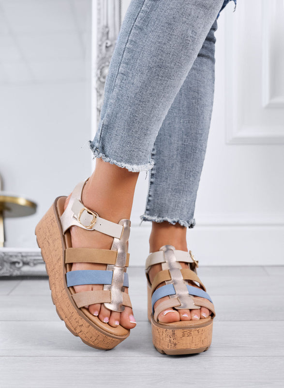MATILDE - Sandalias multicolor con cuña platform efecto corcho