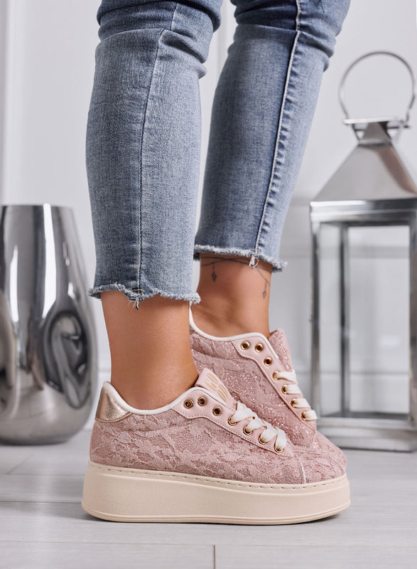SERENA - Sneakers Donna rosa con Pizzo e Suola Platform