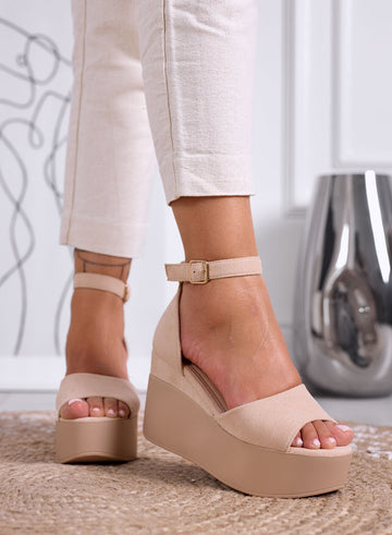PENNY - Beige platform sandals with ankle strap