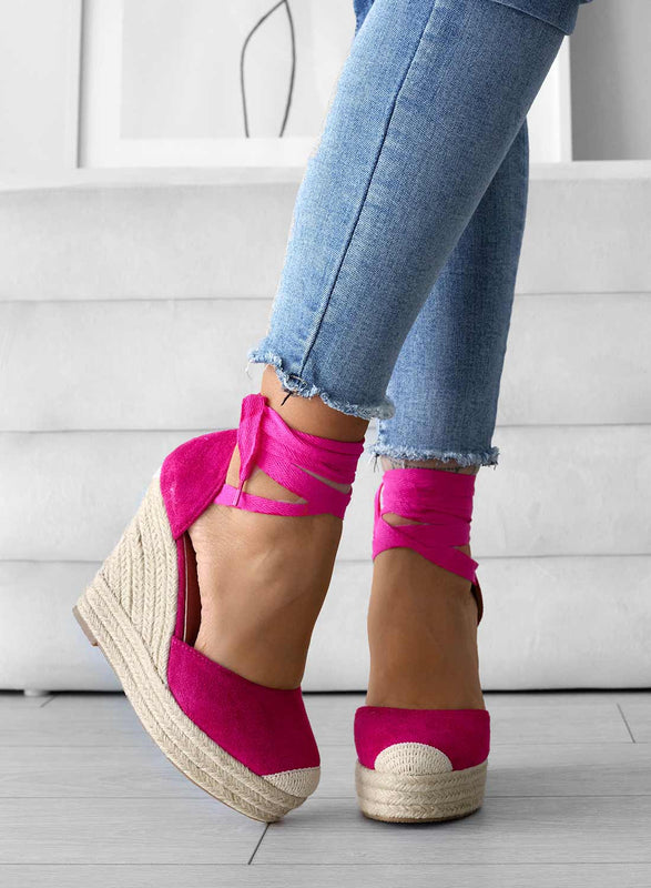 AMBRA - Alpargatas fucsia con cuerda y cuña de cordones