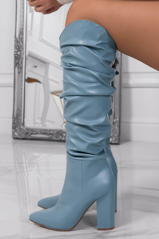 SHEILA - Botas azul claro de piel sintética con tacón alto