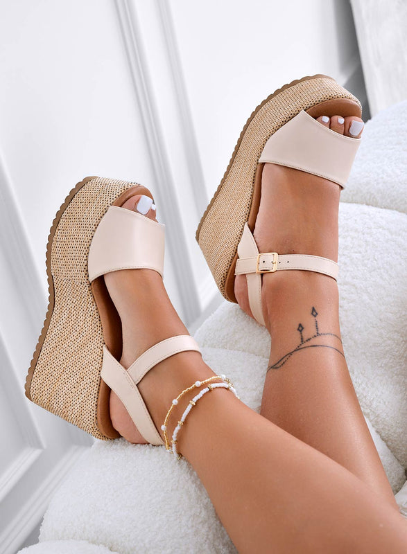 SERENITY - Sandalias beige con cuña y tira