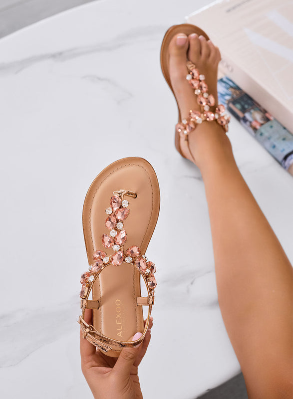DIVINA - Sandalias de dedo Alexoo con pedrería en oro rosa