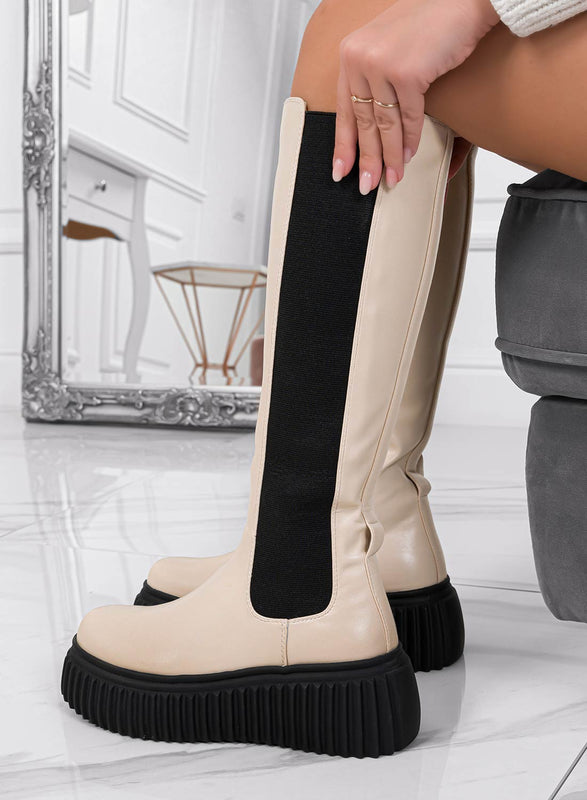 LARA - Botas beige alexoo con elatisco negro y cadena extraible