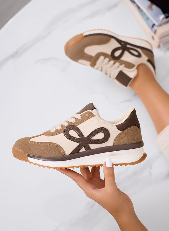DIAZ - Baskets taupe avec nœud marron et semelle bicolore