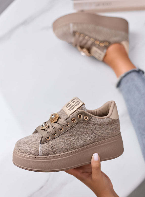 NINFA - Sneakers fango platform in tessuto laminato e applicazione gioiello