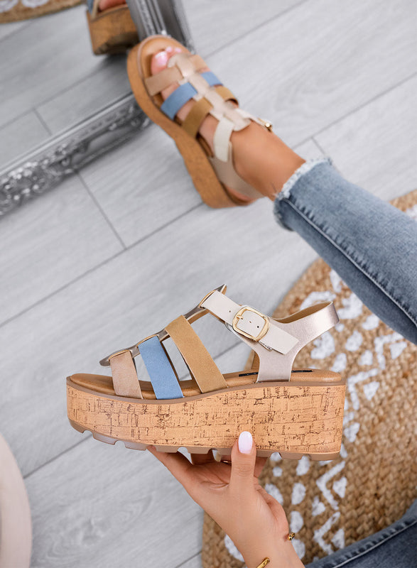 MATILDE - Sandalias multicolor con cuña platform efecto corcho