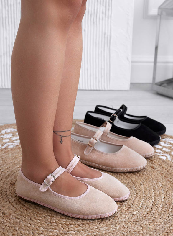 JENNIFER - Ballerines frioulanes beiges en daim avec boucle