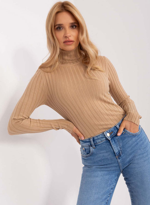 Jersey de canalé color barro con cuello alto