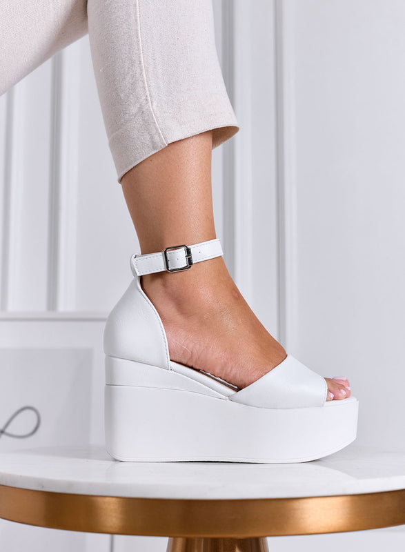 PENNY - White platform sandals with ankle strap